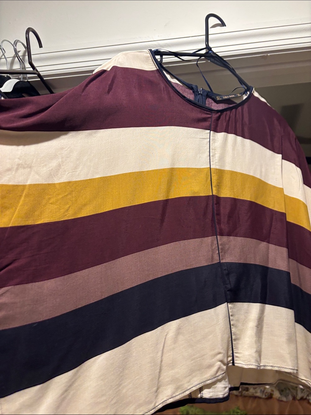 Zara Striped Women's Blouse - Burgundy, Mustard & Navy